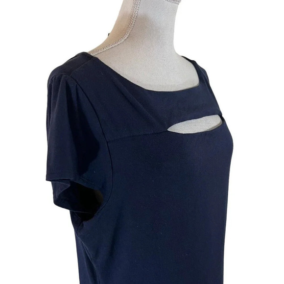 Carmen Marc Valvo Navy Blue Top XL Cutout Neckline Short Sleeve Stretch Knit - Picture 5 of 7